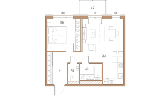 1-комнатная квартира, 51.6 м²; этаж: 8 - купить в Санкт-Петербурге
