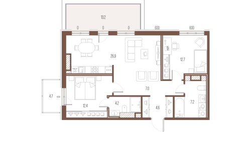 2-комнатная квартира, 75 м²; этаж: 9 - купить в Санкт-Петербурге