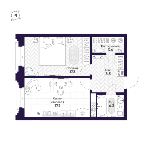 1-комнатная квартира, 50.9 м²; этаж: 7 - купить в Санкт-Петербурге