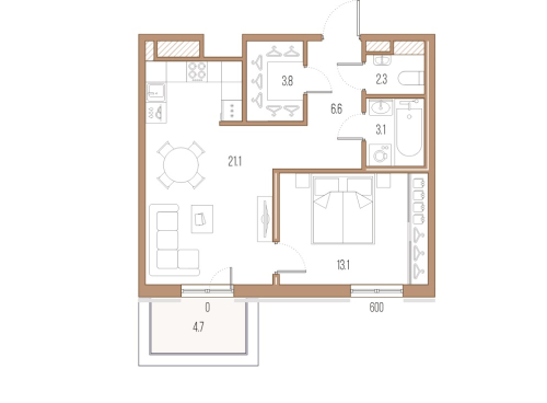 1-комнатная квартира, 50 м²; этаж: 6 - купить в Санкт-Петербурге