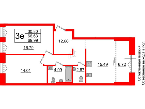 2-комнатная квартира № в: IMPERIAL CLUB: 66.63 м²; этаж: 2 - купить в Санкт-Петербурге