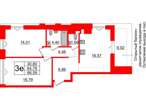 2-комнатная квартира № в: IMPERIAL CLUB: 64.78 м²; этаж: 7 - купить в Санкт-Петербурге