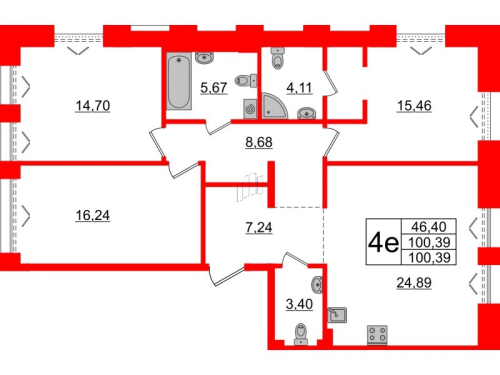3-комнатная квартира № в: IMPERIAL CLUB: 100.39 м²; этаж: 3 - купить в Санкт-Петербурге