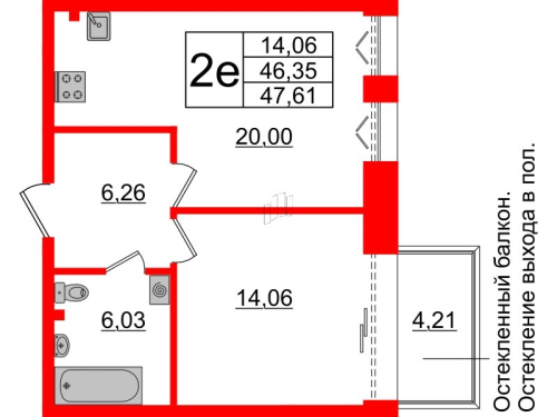 1-комнатная квартира № в: IMPERIAL CLUB: 46.35 м²; этаж: 2 - купить в Санкт-Петербурге