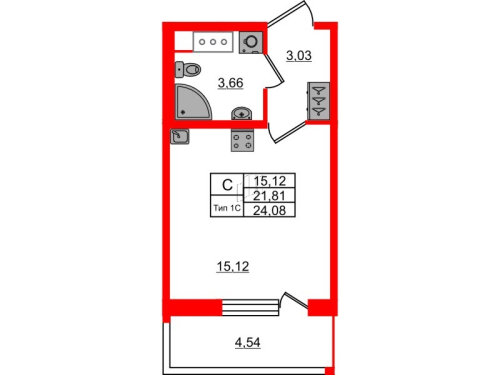 1-комнатная квартира № в: Setl Ривьера: 21.81 м²; этаж: 7 - купить в Санкт-Петербурге