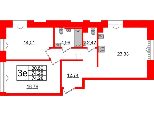 2-комнатная квартира № в: IMPERIAL CLUB: 74.28 м²; этаж: 5 - купить в Санкт-Петербурге