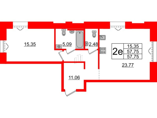 1-комнатная квартира № в: IMPERIAL CLUB: 57.75 м²; этаж: 2 - купить в Санкт-Петербурге