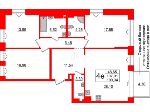 3-комнатная квартира, 107.91 м²; этаж: 6 - купить в Санкт-Петербурге