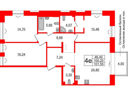 3-комнатная квартира № в: IMPERIAL CLUB: 100.2 м²; этаж: 4 - купить в Санкт-Петербурге