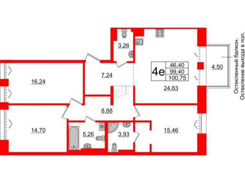 3-комнатная квартира № в: IMPERIAL CLUB: 99.4 м²; этаж: 6 - купить в Санкт-Петербурге