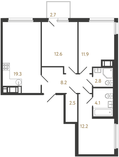 3-комнатная квартира, 73.6 м²; этаж: 14 - купить в Санкт-Петербурге