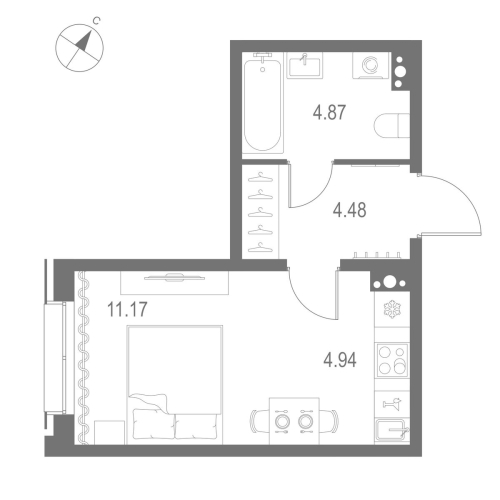 1-комнатная квартира, 25.46 м²; этаж: 4 - купить в Санкт-Петербурге