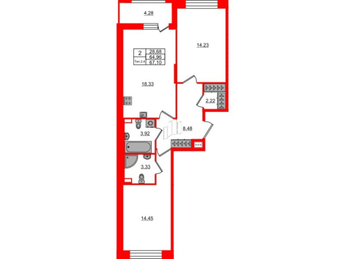 2-комнатная квартира № в: Setl Ривьера: 64.96 м²; этаж: 1 - купить в Санкт-Петербурге