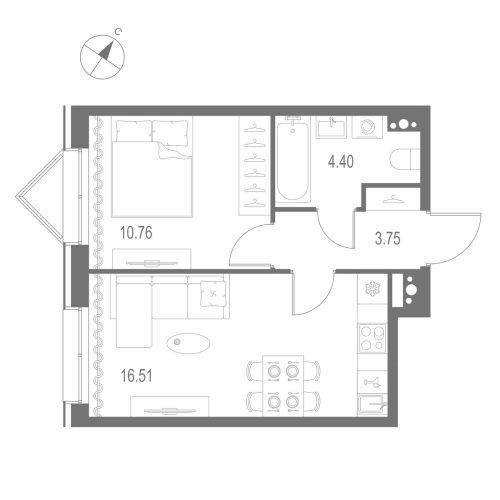 1-комнатная квартира, 35.42 м²; этаж: 4 - купить в Санкт-Петербурге