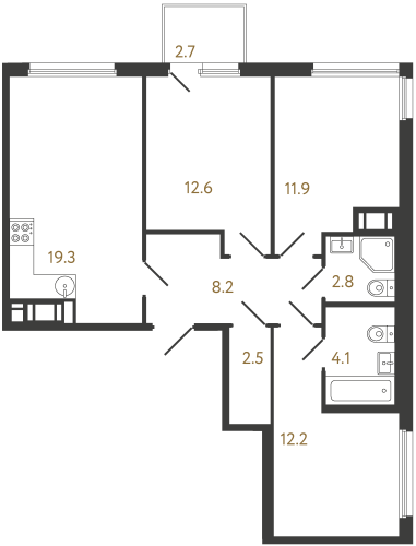 3-комнатная квартира, 73.6 м²; этаж: 11 - купить в Санкт-Петербурге