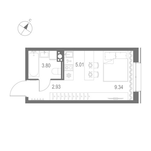 1-комнатная квартира, 21.8 м²; этаж: 9 - купить в Санкт-Петербурге