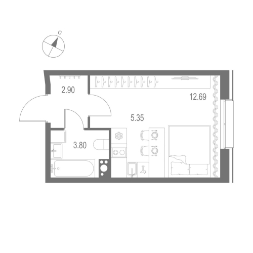 1-комнатная квартира, 24.74 м²; этаж: 5 - купить в Санкт-Петербурге