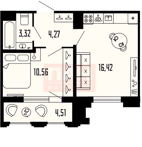 1-комнатная квартира, 36.83 м²; этаж: 8 - купить в Санкт-Петербурге