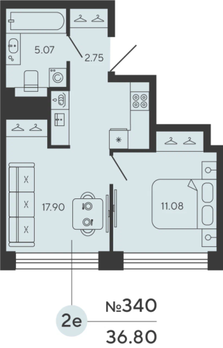 1-комнатная квартира, 36.8 м²; этаж: 4 - купить в Санкт-Петербурге