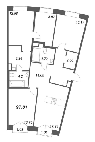 4-комнатная квартира, 97.81 м²; этаж: 4 - купить в Санкт-Петербурге