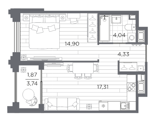1-комнатная квартира, 42.45 м²; этаж: 5 - купить в Санкт-Петербурге