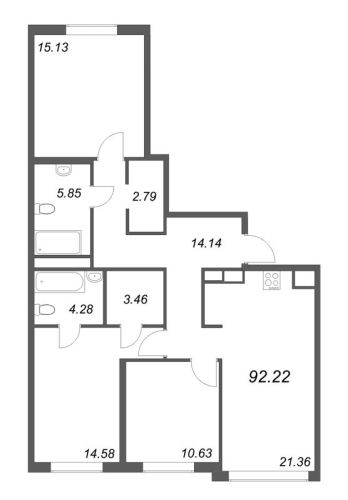 3-комнатная квартира, 92.22 м²; этаж: 4 - купить в Санкт-Петербурге