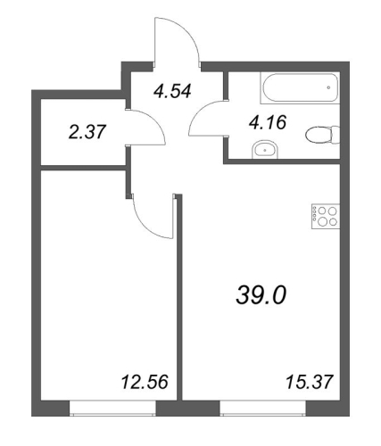 1-комнатная квартира, 39 м²; этаж: 3 - купить в Санкт-Петербурге