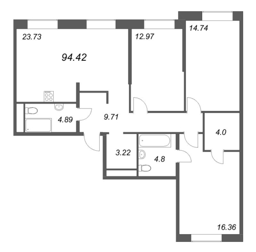 3-комнатная квартира, 94.42 м²; этаж: 5 - купить в Санкт-Петербурге