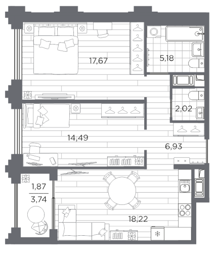 2-комнатная квартира, 66.38 м²; этаж: 5 - купить в Санкт-Петербурге