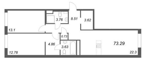 2-комнатная квартира, 73.29 м²; этаж: 6 - купить в Санкт-Петербурге