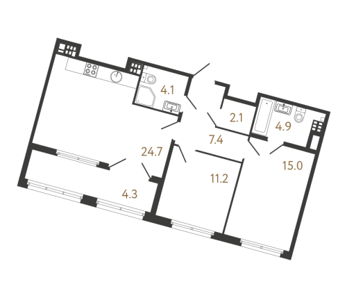 2-комнатная квартира, 69.1 м²; этаж: 7 - купить в Санкт-Петербурге