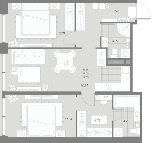 2-комнатная квартира, 69.07 м²; этаж: 1 - купить в Санкт-Петербурге
