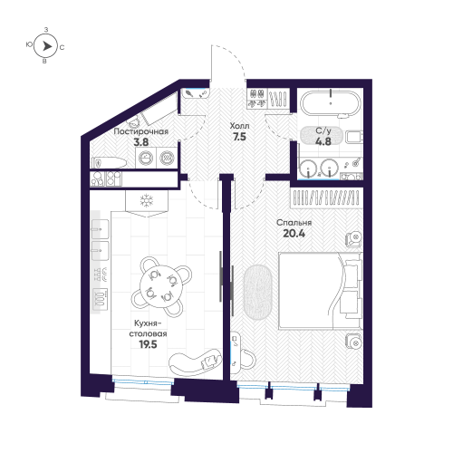 1-комнатная квартира № в: Мариинка Deluxe: 56 м²; этаж: 2 - купить в Санкт-Петербурге