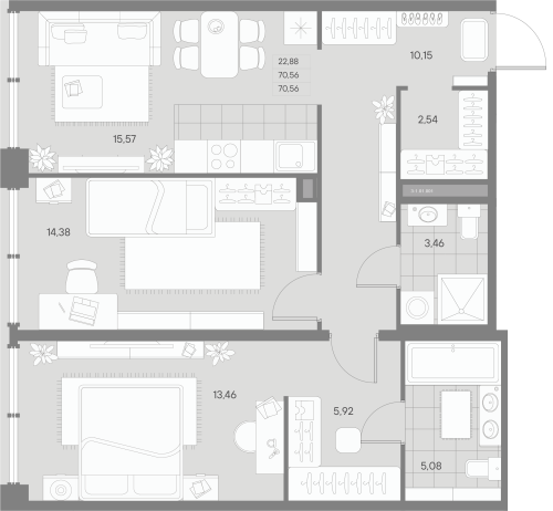 2-комнатная квартира, 70.59 м²; этаж: 1 - купить в Санкт-Петербурге