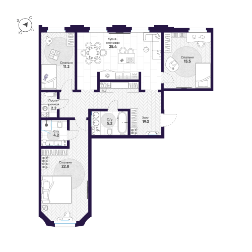 3-комнатная квартира № в: Мариинка Deluxe: 105.5 м²; этаж: 5 - купить в Санкт-Петербурге