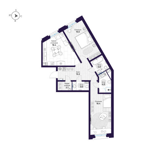 2-комнатная квартира № в: Мариинка Deluxe: 78.7 м²; этаж: 3 - купить в Санкт-Петербурге