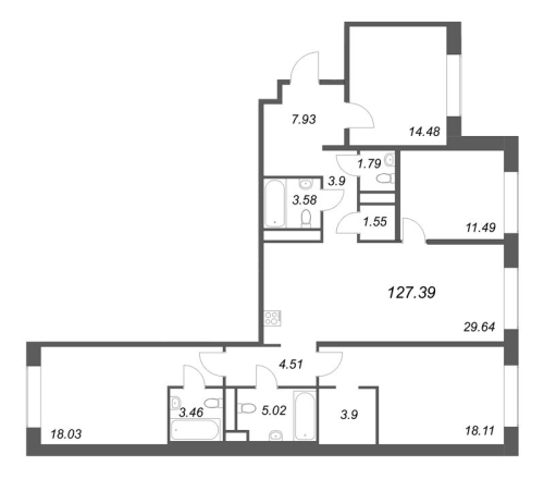 4-комнатная квартира, 128.88 м²; этаж: 7 - купить в Санкт-Петербурге