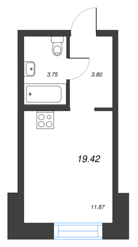 1-комнатная квартира, 19.42 м²; этаж: 2 - купить в Санкт-Петербурге