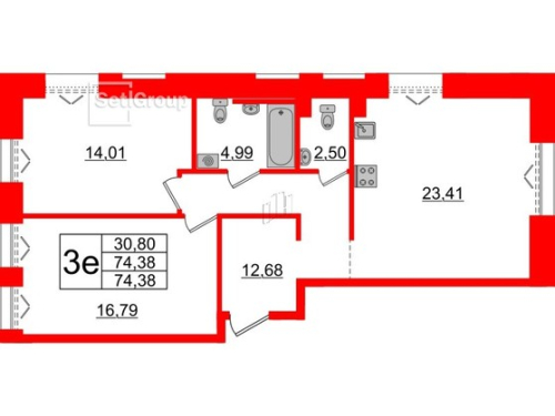 2-комнатная квартира № в: IMPERIAL CLUB: 74.38 м²; этаж: 4 - купить в Санкт-Петербурге