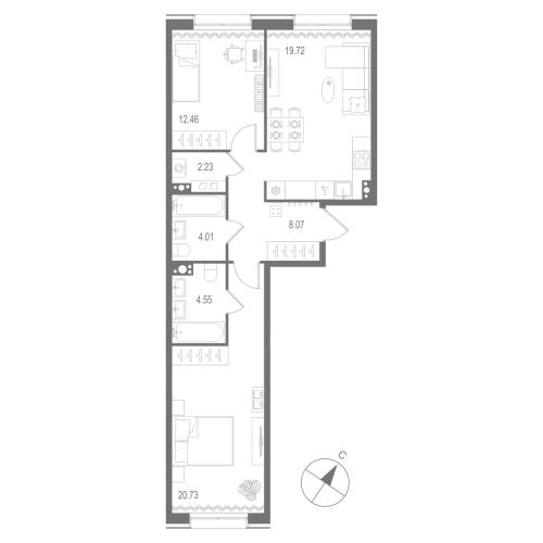 2-комнатная квартира, 71.77 м²; этаж: 9 - купить в Санкт-Петербурге