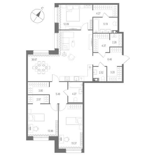 3-комнатная квартира №1 в: «Остров Первых»: 122.49 м²; этаж: 3 - купить в Санкт-Петербурге