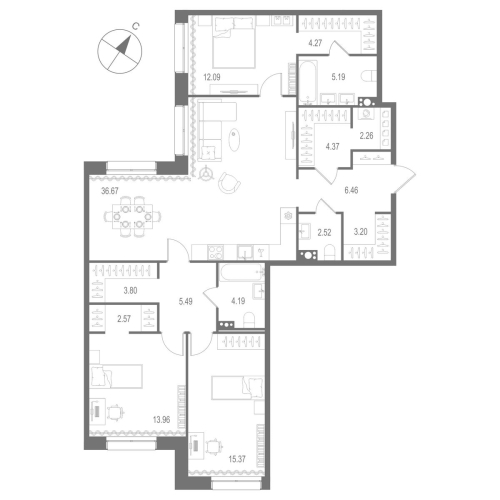 3-комнатная квартира №1 в: «Остров Первых»: 122.41 м²; этаж: 7 - купить в Санкт-Петербурге
