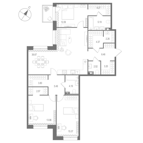 3-комнатная квартира №1 в: «Остров Первых»: 122.41 м²; этаж: 6 - купить в Санкт-Петербурге
