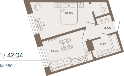 1-комнатная квартира, 42.04 м²; этаж: 6 - купить в Санкт-Петербурге