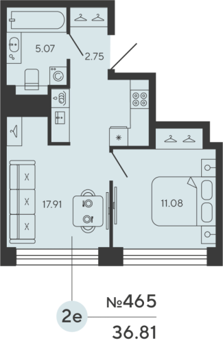 1-комнатная квартира №12уч в: BASHNI ELEMENT: 36.81 м²; этаж: 20 - купить в Санкт-Петербурге