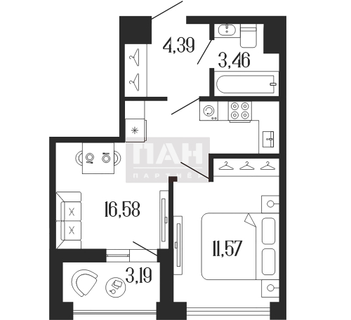 1-комнатная квартира, 37.6 м²; этаж: 6 - купить в Санкт-Петербурге