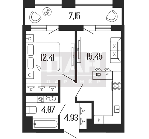 1-комнатная квартира, 40.44 м²; этаж: 5 - купить в Санкт-Петербурге