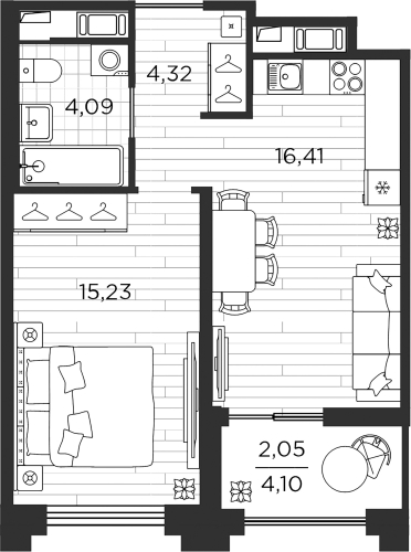 1-комнатная квартира, 42.1 м²; этаж: 7 - купить в Санкт-Петербурге