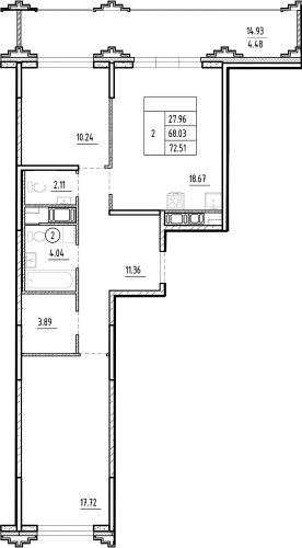 2-комнатная квартира, 72.51 м²; этаж: 12 - купить в Санкт-Петербурге