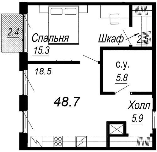 1-комнатная квартира, 50.2 м²; этаж: 6 - купить в Санкт-Петербурге